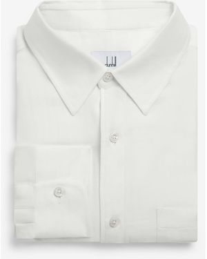 dunhill Luxury Cotton Cashmere Herringbone Spread Collar Formal Shirt - White