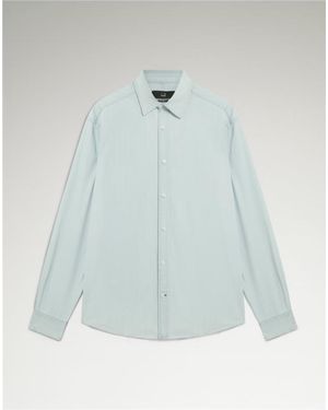 dunhill Luxury Sea Island Cotton Chambray Spread Collar Formal Shirt - Blue