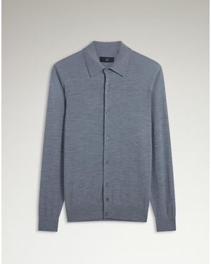 dunhill Herren Luxury Langärmeliges Poloshirt Aus Feinster Merino-Schurwolle - Blau