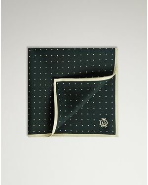 dunhill Luxury Silk Polka Dot Screen Printed Pocket Square - Green
