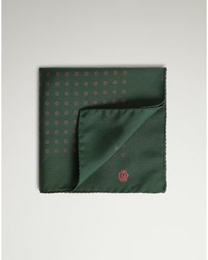 dunhill Luxury Silk Circular Medallion Printed Pocket Square - Green