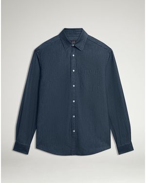 dunhill Herren Luxury Langärmeliges Chambray-Hemd Aus Baumwolle Und Kaschmir Mit Spitzem Kragen - Blau