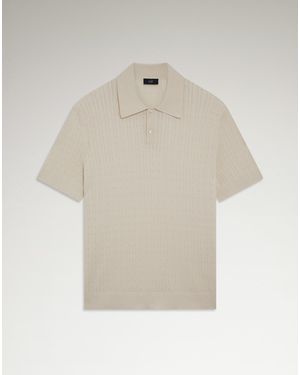 dunhill Luxury Cotton Silk Cable Knit Short Sleeve Polo - Natural