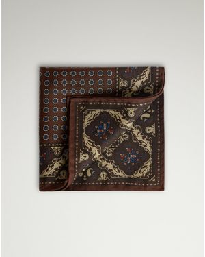 dunhill Luxury Silk Floral Medallion Screen Printed Pocket Square - Metallic