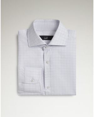 dunhill Luxury Cotton Tattersall Check Long Sleeve Spread Collar Shirt - Gray