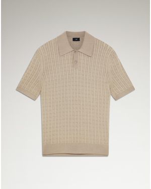 dunhill Luxury Cotton Silk Cable Knit Short Sleeve Polo - Natural