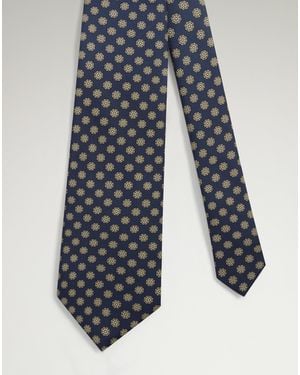 dunhill Luxury Silk Floral Medallion Screen Printed Tie - Blue
