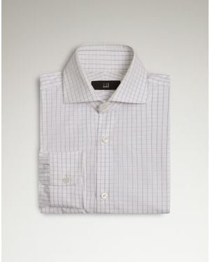dunhill Luxury Giza Cotton Tattersall Check Long Sleeve Spread Collar Shirt - Gray