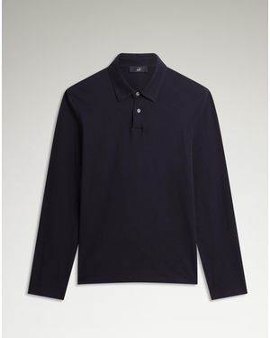 dunhill Herren Luxury Langärmliges Poloshirt Aus Baumwoll-Seiden-Pikee - Blau