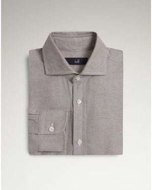dunhill Luxury Cotton Cashmere Oxford Long Sleeve Spread Collar Shirt - Gray