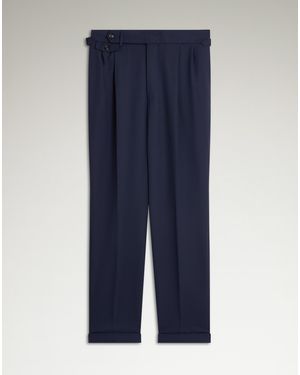 dunhill Luxury Tropical Virgin Wool Flat Front Pants - Blue