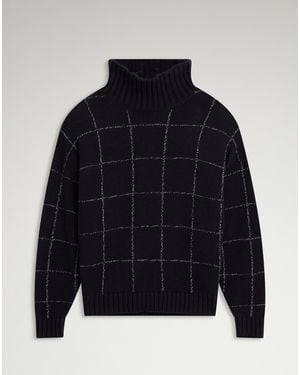 dunhill Herren Luxury Kaschmirpullover Mit Hohem Kragen Und Karo-Intarsienmuster - Blau