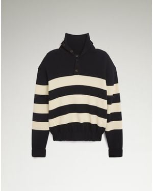 dunhill Uomo Luxury Maglione Con Bottoni 1/4 A Righe - Nero