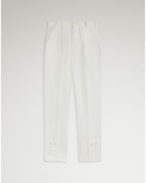 dunhill Luxury Cotton Micro Herringbone Single Pleat Tapered Chinos - White
