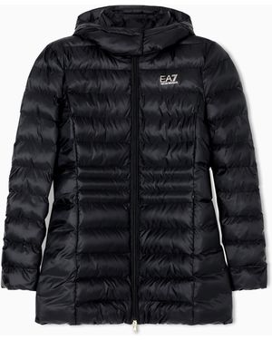 EA7 Cap Imbottito Trapuntato Con Cappuccio E Zip Core Lady - Nero
