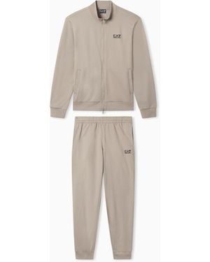 EA7 Cotton Suit With Zip And Stand Collar Core Identity - Natural
