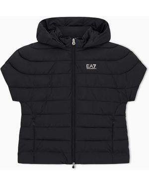 EA7 Core Lady Nylon Padded Jacket With Short Sleeves - Black