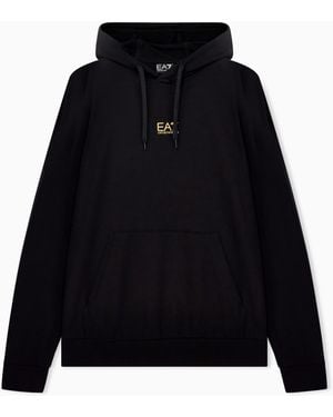 EA7 Cotton Pullover Hooded Sweatshirt From Core Identity - Black