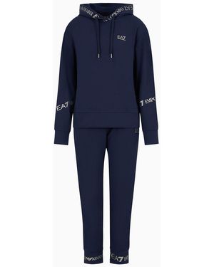 EA7 Tuta In Cotone Stretch Con Dettaglio Logo Tape - Blu