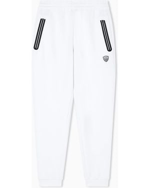 EA7 Slim-Fit Jersey Trousers Premium Shield With A Metal Logo - White