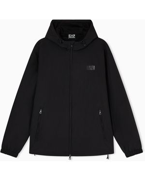 EA7 Logo Series Nylon Hooded Jacket - Black
