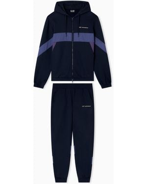 EA7 Athletic Colour Block Cotton-Blend Tracksuit - Blue