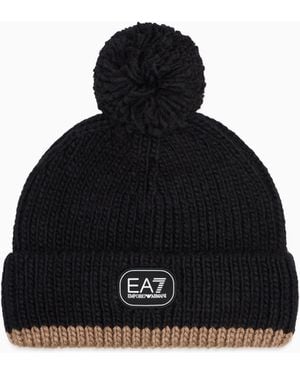 EA7 Beanie Mütze Reguläre Passform Wolle - Schwarz