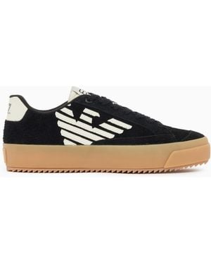 EA7 Low-Top Sneaker Aus Wildleder Mit Gerippter Gummisohle - Weiß