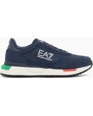 EA7 Fabric Trainer With Suede Inserts Vintage Running - Blue