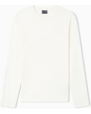 EA7 Logo Series Cotton Jersey Long-Sleeved T-Shirt - White