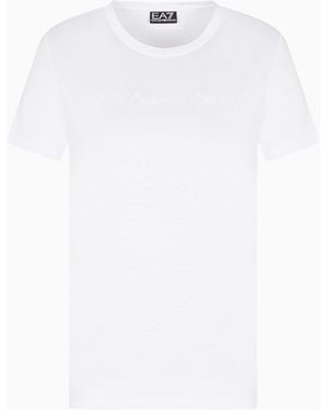 EA7 Athletic Velour T-Shirt Mit Rundhalsausschnitt Aus Viskosegemisch - Weiß