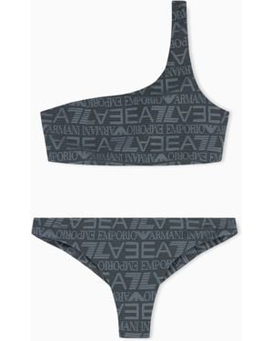 EA7 One-Shoulder-Bikini Mit Monogramm-Print - Grau
