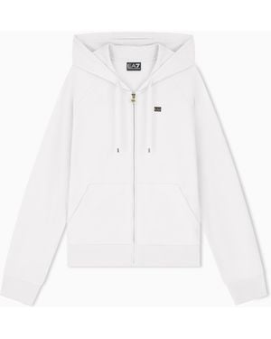 EA7 Logo Sweatshirt With Zip And Drawstring Hood Core Lady - White