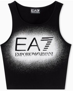 EA7 Stretch Cotton Jersey Tank Top - Black