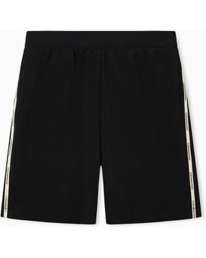 EA7 Logo Series Cotton-Blend Interlock Bermuda Shorts - Black