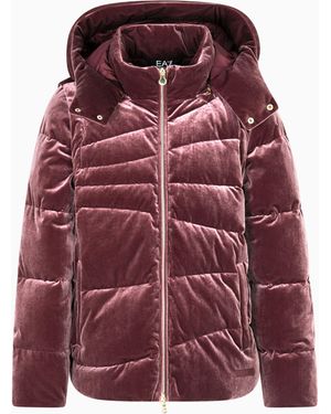 EA7 Athletic Velour Stretch Velvet Padded Jacket - Red