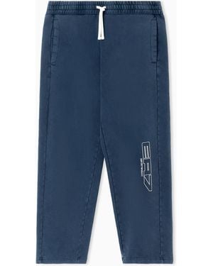 EA7 Logo Series Pure Cotton Trousers - Blue
