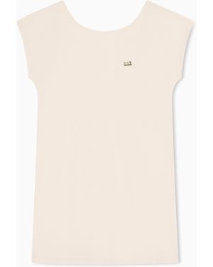 EA7 Stretch Cotton Jersey Short Dress - Natural
