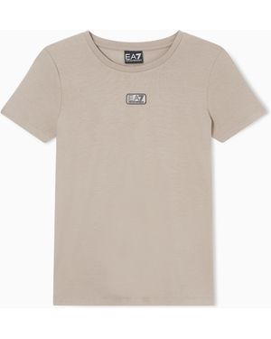 EA7 Logo Series Stretch Jersey T-Shirt - Natural