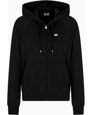 EA7 Stretch-Cotton Hooded Core Lady Sweatshirt - Black