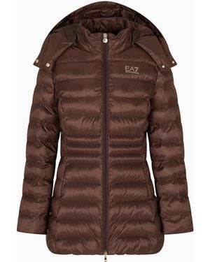 EA7 Padded Nylon Hooded Pea Coat - Brown