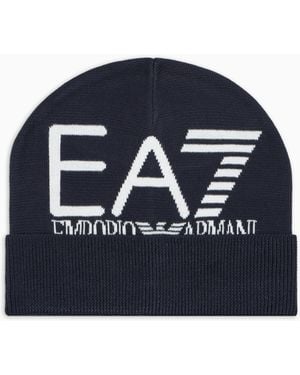 EA7 Cuffed Beanie With Jacquard Logo Mountain Visibility - Blue