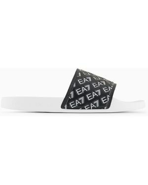 EA7 Slides With All-Over Logo - White