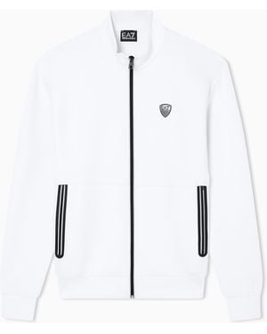 EA7 Sweatshirt Mit Reißverschluss Aus Elastischer Viskose-Mischung - Weiß