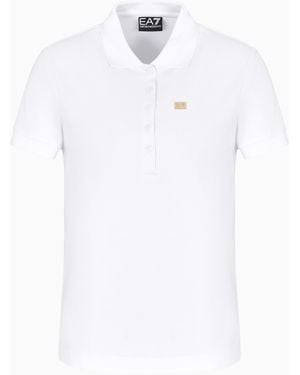 EA7 Core Lady Stretch-Cotton Jersey Polo Shirt - White