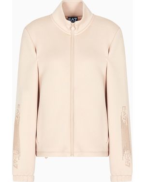EA7 Logo Series Cotton-Blend Zip-Up Sweatshirt - Natural