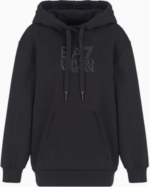 EA7 Visibility Cotton-Blend Hooded Sweatshirt - Blue