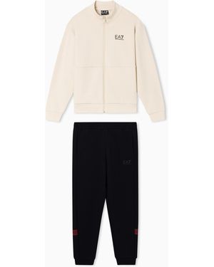 EA7 Logo Series Boy Cotton-Blend Tracksuit - White