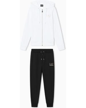 EA7 Viscose Suit With A Zip-Up Hoodie And Micro-Studs Tracksuit - White