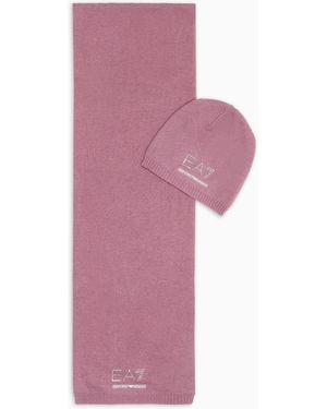 EA7 Evolution Geschenkset Bestehend Aus Mütze Und Schal Mit Nieten-Logo - Pink